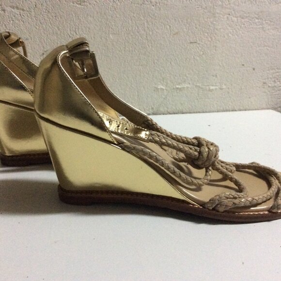 Cole Haan Size 7.5 Gold Leather Braided Wedge Shoes - Picture 1 of 2